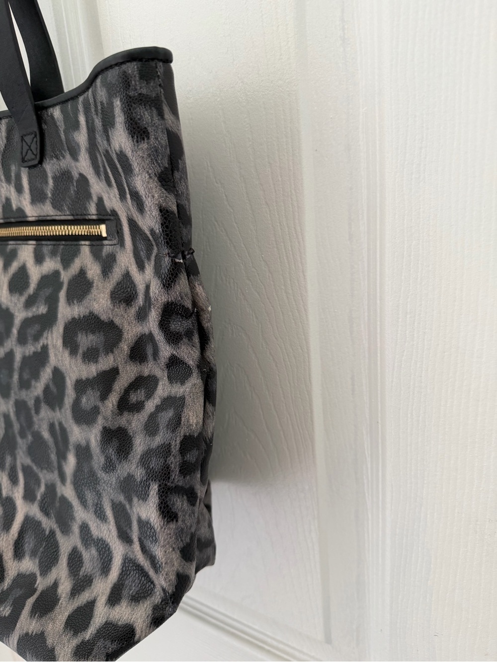 Kate Spade Gray Black Leopard Print Bow Detail Tote Shoulder Bag Travel Handbag - Picture 10 of 11